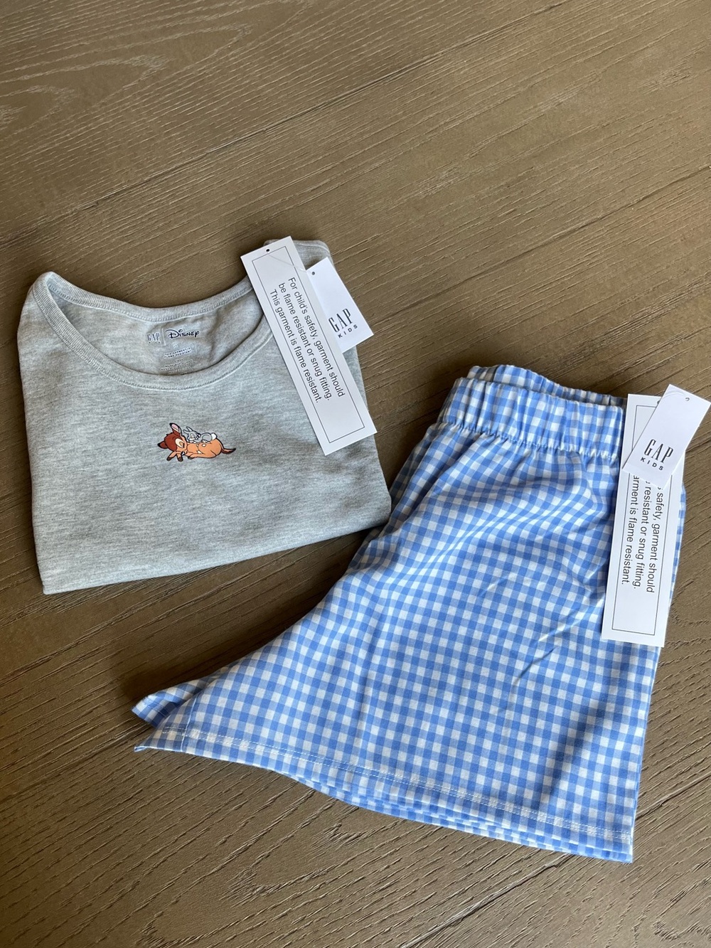 Gap Kids BAMBI Pajamas Short Sleeve Blue Plaid Shorts Disney Girl 10 PJs NWT